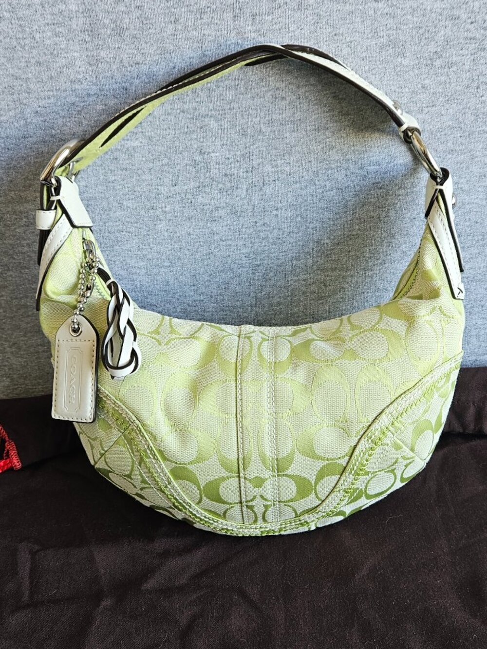Vintage Coach Soho Hobo Shoulder Bag Lime Green Signature Jacquard Y2K 10599Rare